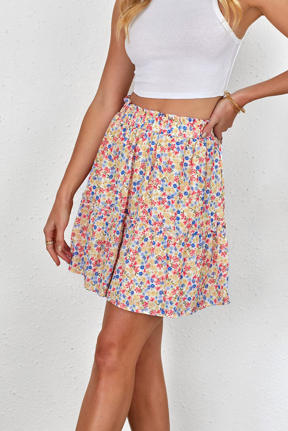 Tropic Pacific Floral Print Elastic Waist Skirt