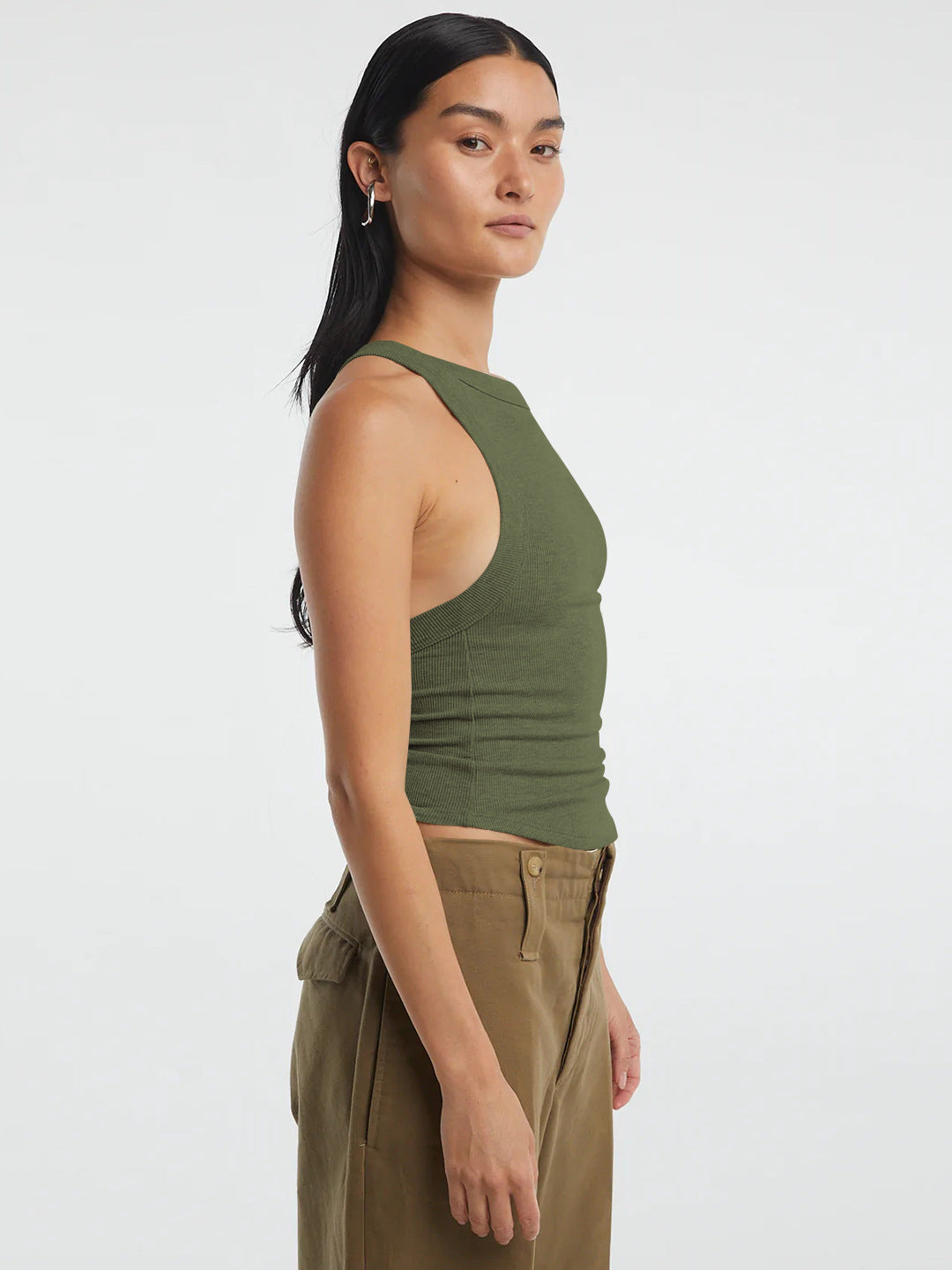 Tropic Pacific Halter Neck Ribbed Cropped Top
