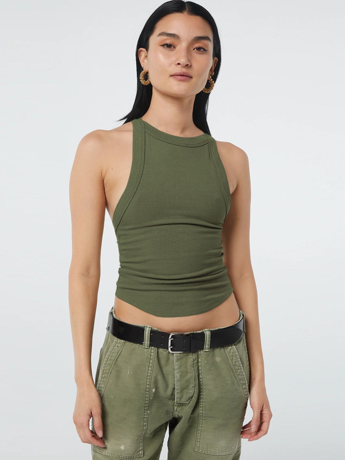 Tropic Pacific Halter Neck Ribbed Cropped Top