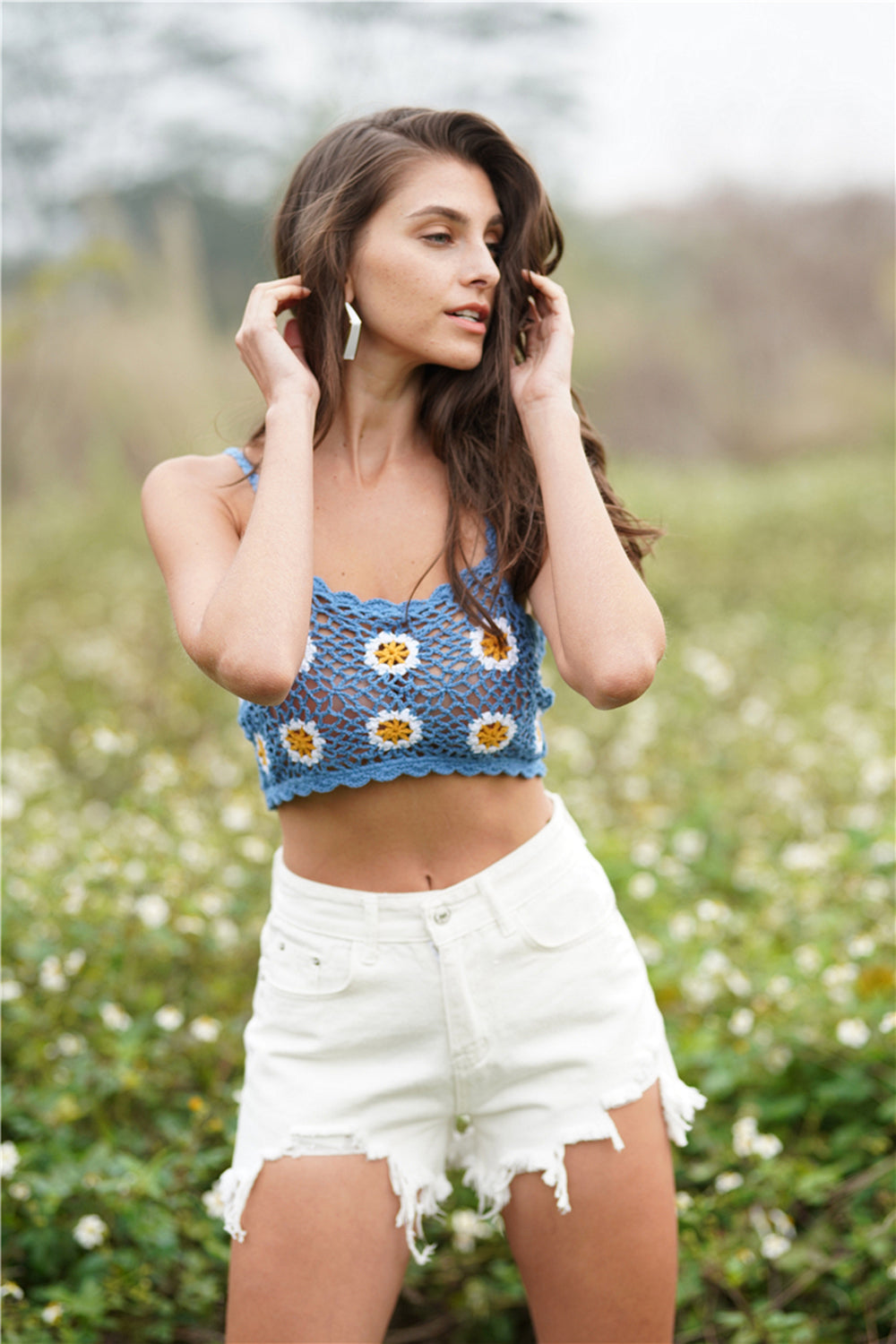 Tropic Pacific Floral Crochet Cropped Cami