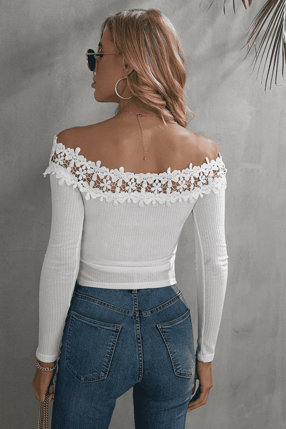 Tropic Pacific Off-Shoulder Lace Trim Ribbed Tee