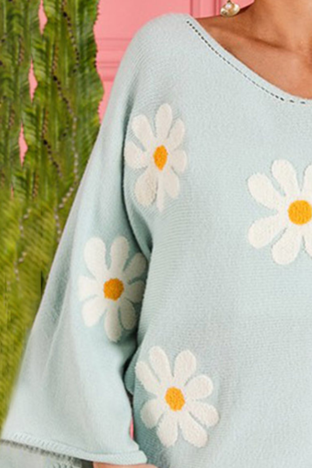 Tropic Pacific Flower Pattern Long Sleeve Sweater