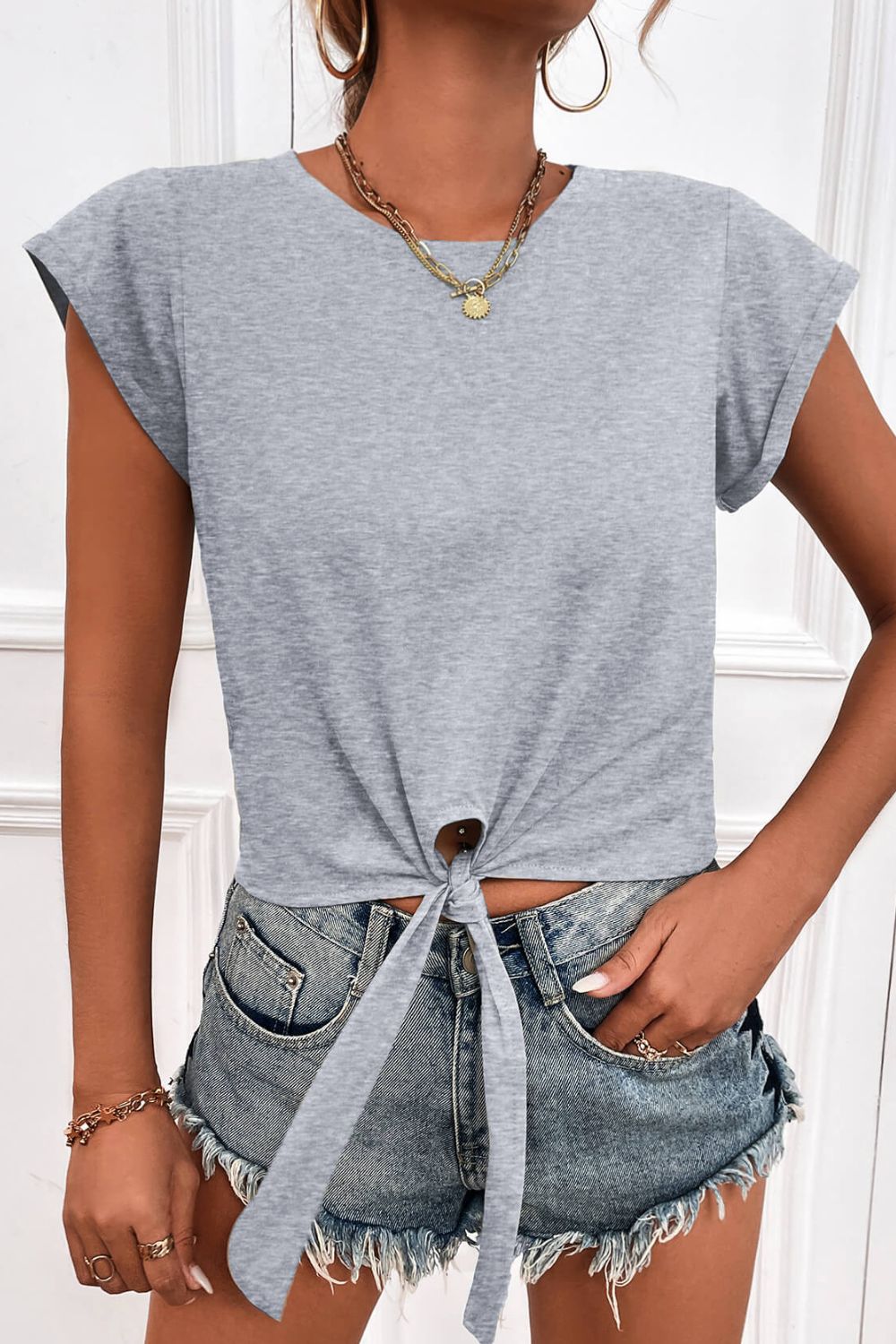 Tropic Pacific Tied Round Neck Crop Tee