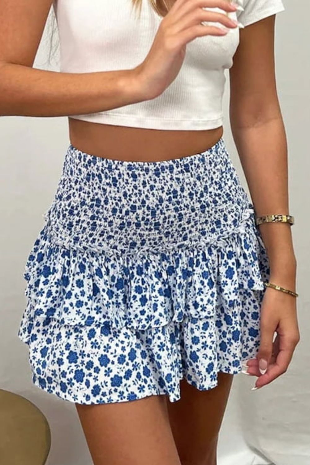 Tropic Pacific Printed Frill Trim Smocked Mini Skirt